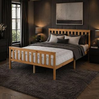 Aspire Home Accents Bramford Solid Wood Bed Frame & Memory Foam Mattress Set in Natural | Size: Double
