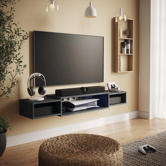 Vicco Mueble Bajo Para Tv Nordic, Hormig&oacute;n Negro, 139.7 X 20.3 Cm Con Estantes Abiertos, Vicco