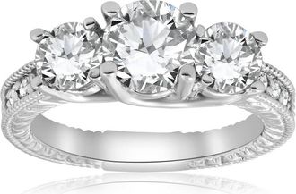 Pompeii3 2 1/2ct Vintage 3-Stone Lab Grown Diamond Engagement Ring 14K White Gold Size Selectable