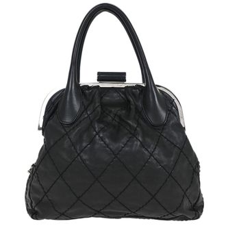 Chanel Expandable Zip Around Frame Bag Quilted Leather Black Leather Handbag (Pre-Owned)