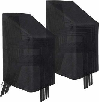 OEM Paquete De 2 Fundas Para Sillas De Jard&iacute;n Apilables, Impermeables, Resistentes Al Viento Y De Tela Oxford 210d, De 75 X 75 X 120 Cm (negras)