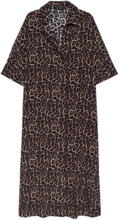 Anine Bing Sophisticated Leo Midi Jurk - Dames - Shirt Kleedjes - Bruin - XS - Kleedjes