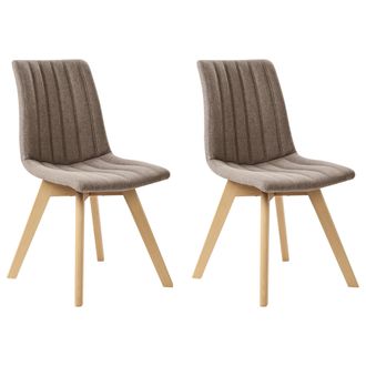 Beliani Beliani - Conjunto De 2 Sillas De Comedor Tela De Poli&eacute;ster Patas De Madera Maciza Clara Acolchado Respaldo Curvo Gris Pardo Calgary