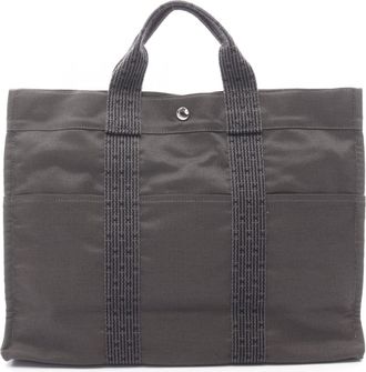 Herm&egrave;s Gray Nylon Canvas Canvas Handbag Tote Bag (Pre-Owned)