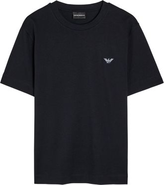 Emporio Armani Logo-embroidered Cotton T-shirt - Navy - XL