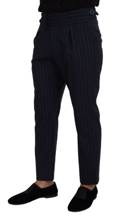 Dolce & Gabbana Blue Striped Men Formal Pants Virgin Wool