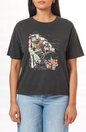 C&C California Toni Boxy Cotton Crop Tee in Black Sand Seaside Town at Nordstrom Rack, Size X-Large