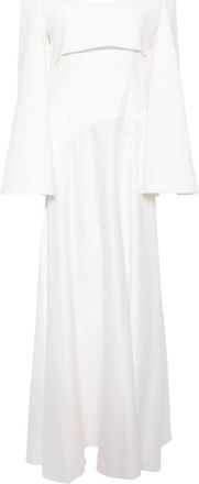 Solace London The Rina off-shoulder gown - women - Polyester/Elastane/Polyester - 12 - White
