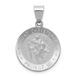 Diamond2Deal 14k White Gold Polished Satin St Christopher Medal Hollow Pendant