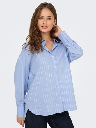 Jacqueline de Yong Hemdbluse JDY JDYMIO L/S LUREX LOOSE SHIRT WVN NOOS, Damen, Gr. XS, chambray blau detail:silber lurex, Web, Obermaterial: 72% Baumwolle, 24% Polyester