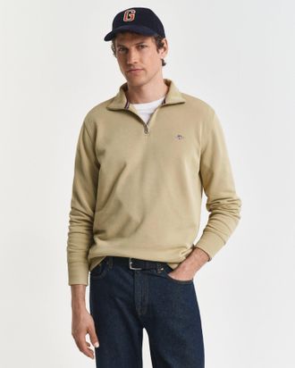 GANT Men Shield Half-Zip Sweatshirt (XXXL) WOODY BEIGE