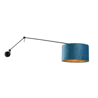 QAZQA Moderno Aplique Negro Con Pantalla De Terciopelo Azul 35 Cm Ajustable - Blitz Acero /textil Alargada Adecuado Para Led Max. 1 X 60 Watt - Qazqa