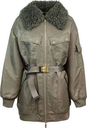 Elisabetta Franchi Oversized Gewatteerde Jas met Riem - Dames - Winterjassen - Groen - XS - Jassen