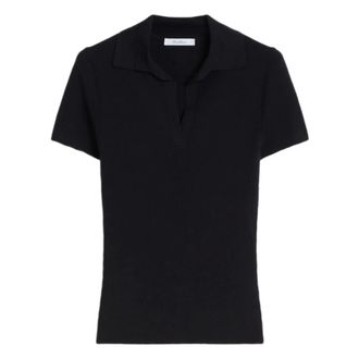 Max Mara V-neck Knitwear, female, Blue, Size: L Rib-knit Wool Polo