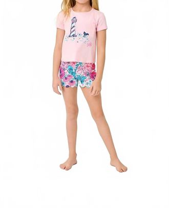 Lilly Pulitzer Girls Mini Clairmont Top In Multi Lighthouse Graphic