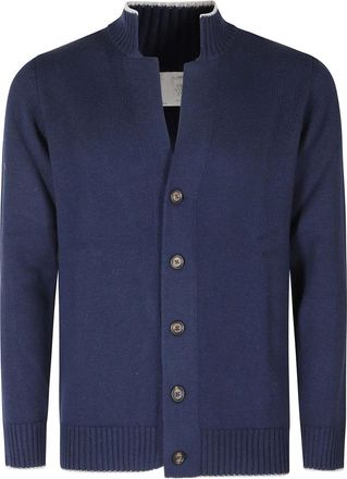 Eleventy Mag0N037 Maglia Cardigan met 4 knopen - Heren - Truien - Blauw - Maat: 2XL Zijde