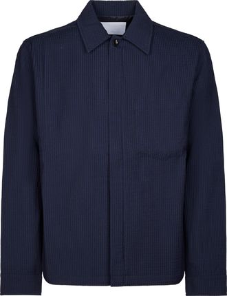 Cellar Door Boxy Silhouette Blue Jacket with Vertical Ribbed Texture