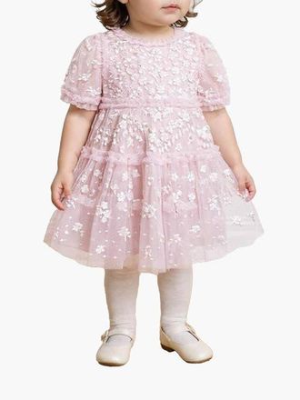 Needle & Thread Garland Ribbon Baby Dress in Peony Pink/cream at Nordstrom, Size 12-18M