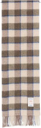 A.P.C. Sjaal met ruitpatroon en franjes - Dames - Wintersjaals - Beige - ONE Size - Wol - Accessoires