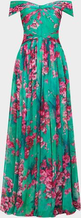 Theia Sabina Chiffon Off-Shoulder Gown