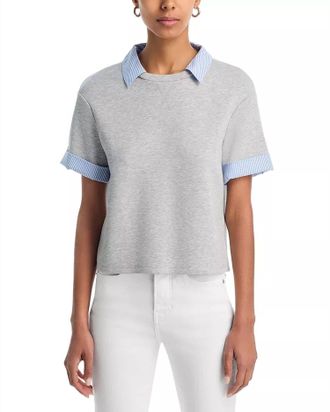 Veronica Beard Stuyvesant Mixed Media Top In Light Heather Grey