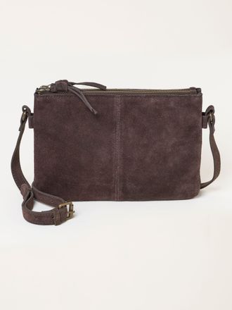 Fat Face FatFace Chocolate Brown Double Compartment Suede Crossbody Bag