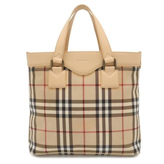 Burberry Beige Black Bordeaux Peach Coated Canvas Pvc Leather Handbag Tote Bag (Pre-Owned)