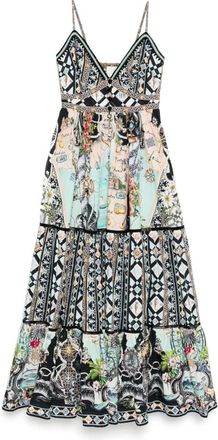 Camilla Maxi Dresses, female, Multicolor, Size: XS Black Maxi Dress with Button Fastening