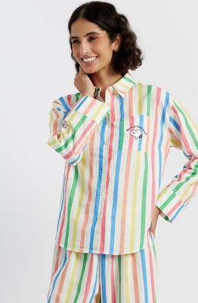 Chinti and Parker Linen Snoopy Stripe Shirt in Cream at Nordstrom, Size X-Large