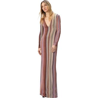 Missoni Long Dress With V-neck And Zigzag Pattern in Multicoloured at Nordstrom, Size 38 It