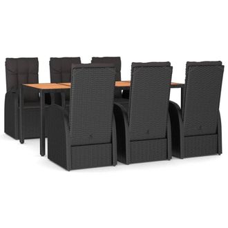 Berkfield Home 7 Piece Garden Dining Set Black Poly Rattan&Solid Wood Acacia