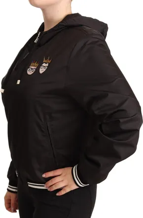 Dolce & Gabbana Womens Black Polyester Hooded Bomber Full Zip Jacket Clothing
