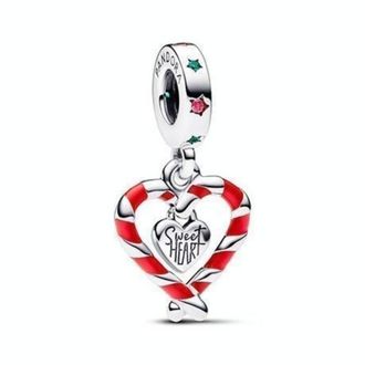 Pandora Double Candy Cane Heart Christmas Dangle Charm