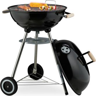 Relaxdays Relaxdays - Barbecue a Sfera con Coperchio Rotondo, ø 44 cm, Grill a Carbonella da Esterno, 2 Ruote, Raccoglicenere, Nero