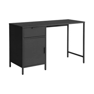 Sweeek Escritorio de acero laminado con 1 caj&oacute;n, negro
