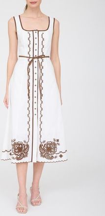ZOE AND CLAIRE Floral Embroidered Belted Cotton Midi Dress in Off White at Nordstrom, Size X-Small