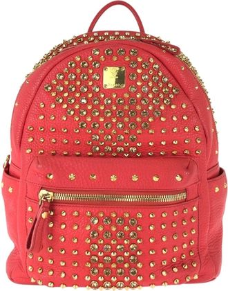 MCM Mcm Red Color Leather Rhinestone Backpack (Pre-Owned)