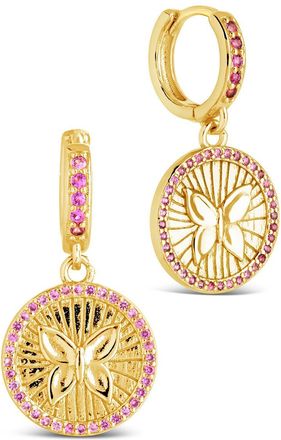 Sterling Forever Bindi CZ Butterfly Charm Hoop Earrings