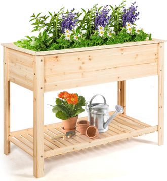 Costway Costway Maceta Elevada De Madera Jardinera Elevada Para Plantas Flores Cama Para Planta Cultivo Para Jard&iacute;n Exterior Patio (92 X 41x 81 Cm)