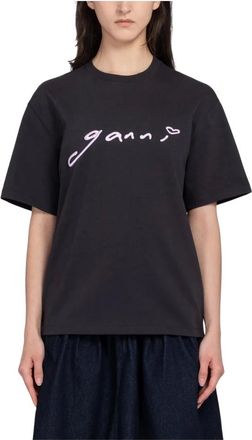 Ganni Tops, Dames, Grijs, S, Katoen, T-shirt