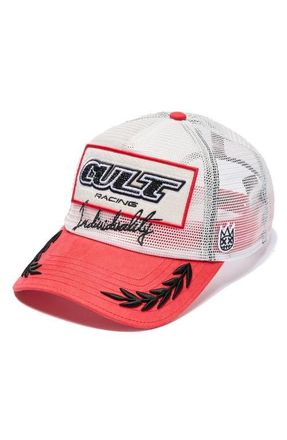 Cult of Individuality Racing Logo Mesh Trucker Hat in Winter White at Nordstrom