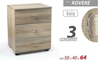 Trade Shop Trade Shop - Mobile Cassettiera Gaia Legno Rovere 3 Cassetti 50x40x64cm Design Moderno 769474