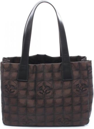 Chanel Black Brown Canvas Leather Tote Bag (Pre-Owned)