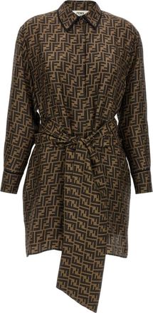 Fendi Brown Ff Motif Belted Shirt Dress