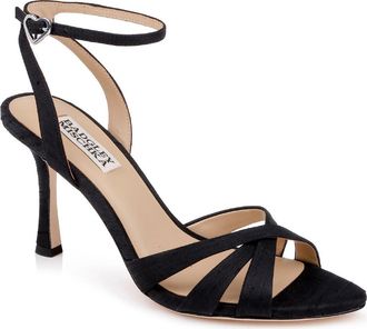 Badgley Mischka Xeilani Ankle Strap Sandal in Black Silk at Nordstrom, Size 6.5