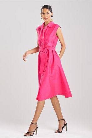 Natori Cotton Silk Slub Trapeze Shirt Dress in Pink at Nordstrom, Size 10