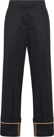 Herno Katoenen Gabardine Broek met Omgeslagen Zoom - Dames - Wijde Broeken - Zwart - M - Katoen - Broeken