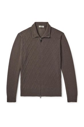 Canali Cable-Knit Wool and Cashmere-Blend Zip-Up Cardigan