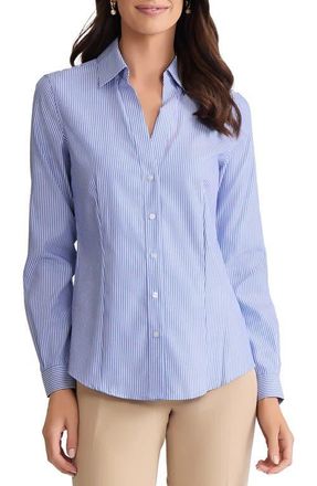 Jones New York Stripe Easy Care Button-Up Shirt in Blue/White at Nordstrom, Size X-Small P