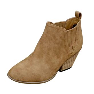 Generic Womens Low Heel Ankle Boots, Faux Suede Short Boots with Side Zipper, Slip on Block Heel Booties, Soft Lining Non Slip Sole, Comfortable Casual Fashio